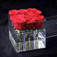 Boîte transparente en acrylique Aierflorist pour 1, 9, 16, 24 fleurs, couvercle d'emballage pour mariage, boîte de rangement pour roses préservées en acrylique