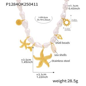 สร้อยคอรูปปลาดาวประดับเปลือกหอยสำหรับทำเครื่องประดับ สร้อยคอจี้มุกน้ำจืดสแตนเลสสำหรับผู้หญิง - Product Image 5