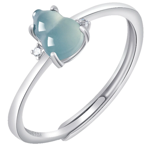 S925 <b>Silver</b> Wedding Party <b>Ring</b> Set Natural A-Grade Jadeite Blue Water Lily Ice-Grade Jade Women's <b>Adjustable</b> Rhodium Plated <b>Ring</b> - Product Image 5