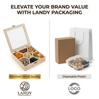 Boîte à collation en bois Landy avec couvercle transparent, 7 compartiments, organiseur de noix et de fruits secs, plateau de service, logo personnalisé, vente en gros