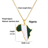 Collier en acier inoxydable carte de l'Afrique Nigeria Côte d'Ivoire Ghana Somalie carte Bijoux pendentifs en acier titane