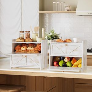 Étagère de rangement double couche en bois pour cuisine, pour organiser le pain, les sachets de thé et de café, support d'angle de comptoir avec design rabattable - Product Image 4