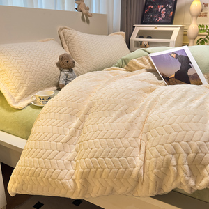 Parure de lit 4 pièces en jacquard uni, comprenant housse de couette, couvre-lit épais <span class=keywords><strong>et</strong></span> confortable, drap plat <span class=keywords><strong>et</strong></span> housse de couette - Product Image 2