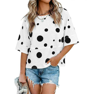 Camisetas de algodón casuales para mujer, extragrandes, con efecto lavado, con hombros descubiertos, con estampado, con empaque personalizado, semi extragrandes, básicas, estampadas - Product Image 6