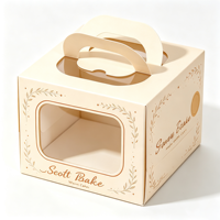 Boîte à gâteau rigide jetable personnalisable avec logo, fenêtre et poignée, finition mate, forme adaptable pour cadeaux
