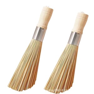 Brosse à vaisselle en bambou naturel, brosse de nettoyage de cuisine, manche en bois, non rayante, long manche, pour casseroles et woks - Product Image 1