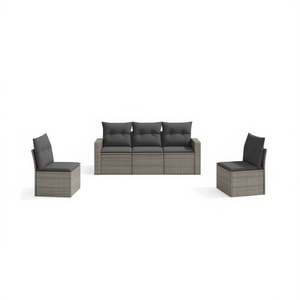 Gray Garden <b>Sofa</b> <b>Set</b> Outdoor Furniture PE Rattan Cushioned Waterproof Contemporary Design - Product Image 1
