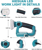 Lampe de travail LED, lampe de camping, batterie 20V, 18W, 2000LM, lampe torche, projecteur, lumière portable d'extérieur avec port USB