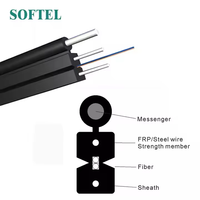 Kabel Drop FTTH Kustom 1 2 4 Core G657A, Harga Pabrik OEM GJYXCH Kabel Serat Optik Dalam Ruangan dengan Kawat Baja 1.0mm LSZH 1KM