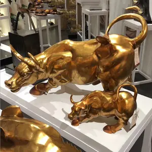 Decoração de metal dourado para outlet de fábrica, arte de touro, escultura de animal em bronze personalizada
