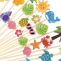 Aangepaste logo's met oceaanthema, bamboeprikkers met schattige zeedierenontwerpen voor zomerfeestjes, cocktail- en fruitdecoratie