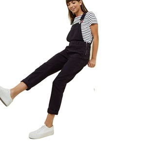 Elastic Cotton High Waist Breathable Vintage Print Straight Leg <strong>Black</strong> Denim <strong>Dungarees</strong> Rompers Loose Jean Overalls for <strong>Women</strong> - Product Image 3