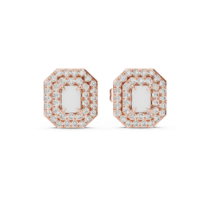 Boucles d'oreilles clous en diamant de laboratoire taille émeraude, or massif 9K, halo plaqué or pour femme, cadeau de mariage et de fiançailles - Product Image 1