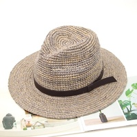 Chapeau de plage Panama en paille raphia marron - Protection solaire anti-UV - Unisexe - Style formel pour l'extérieur - Circonférence de la tête 48-50 cm