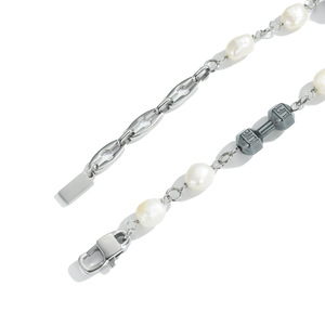 Natural Pearl And Hematite Bracelet Baroque Shape Dumbbell Design Women's Jewelry Everyday Wear - Product Image 3