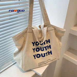 Ranguo Nhà Máy Cung Cấp Tùy Chỉnh In Ấn Cổ Điển Logo Tùy Chỉnh Màu Sắc Unisex Công Suất Lớn Tái Sử Dụng Giản Dị Bông Vải Tote Túi - Product Image 6