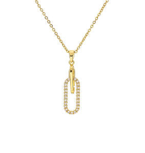 Collier pendentif ovale entrelacé en CZ pour femme, classique, très vendu, plaqué or, chaîne en laiton - Product Image 6