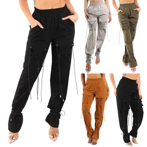 2024 wholesale custom low moq fast shipping lace up detailed cargo pocket ankle tie jogger pants