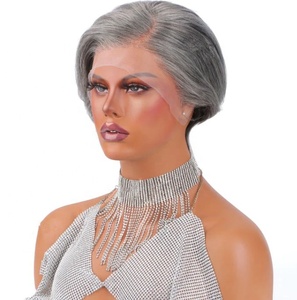 Nuovo prodotto capelli umani sale e pepe più grigio Pixe Cut Short Bob <span class=keywords><strong>parrucche</strong></span> anteriori in pizzo per donne anziane - Product Image 2