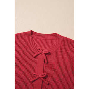 Cárdigan de Punto Acanalado Rojo Intenso con Lazo y Botones Delanteros para Mujer, Venta al por Mayor, Almacén en EE. UU., Dear-Lover - Product Image 6