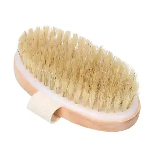 Cepillo de madera para limpieza corporal, cepillo exfoliante de cerdas naturales para cuerpo seco y sisal, venta al por mayor