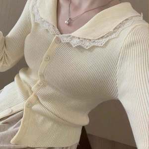 Autumn and Winter <b>Lace</b> Solid Single-Breasted Knitted Casual Women's <b>Cardigan</b> with Peter Pan Collar and Flare Sleeves - Product Image 3