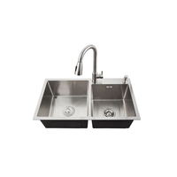 Évier de cuisine intelligent moderne noir multifonctionnel en acier inoxydable brossé fait main, double bac, sans robinet, à poser sur comptoir