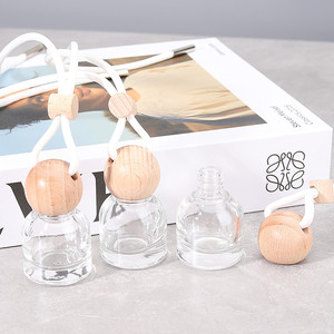 10ML High Quality <strong>Round</strong> Glass Hanging <strong>Diffuser</strong> Transparent Bottle Originality Rope <strong>Diffuser</strong> Wooden Cover Car Perfume Bottle - Product Image 4