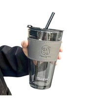 Gobelet à café portable avec paille, gobelet à café en verre anti-fuite, logo personnalisable