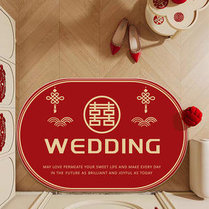 พรมเช็ดเท้ารูปวงรีสำหรับงานแต่งงาน ลายแบบดั้งเดิมสีแดง ทำจากผ้าแคชเมียร์เทียม สำหรับใช้ภายในห้องนอนหรือทางเข้าคุณภาพสูง - Product Image 1