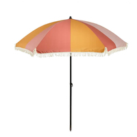 Parasol de plage pliant vintage bohème personnalisé en polyester de 200 cm avec franges et pompons pour le sable – Vente en gros directe usine