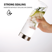 Bouteille à jus en verre borosilicate de luxe en gros, réutilisable, transparente, personnalisée, bouteille d'eau potable en verre avec couvercle en bois