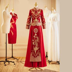 Vestido de Novia <span class=keywords><strong>Tradicional</strong></span> Chino, Cheongsam Bordado con Diseño de Fénix, Ropa Bordada <span class=keywords><strong>Qipao</strong></span> para <span class=keywords><strong>Mujer</strong></span> y Hombre, Vestido Dorado - Product Image 1