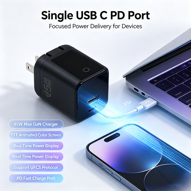 New Arrival | 45W GaN Charger  TFT Color Display USB C PD Fast Charger UFCS Multi Protocol US EU UK Plug Wall Charger Home