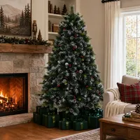 Sapin de Noël de Luxe Premium à Aiguilles de Pin Effilochées, avec Cônes de Pin et Baies Rouges