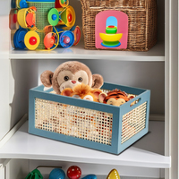 Panier de rangement de jouets en rotin et bois de bambou naturel Boîte décorative d'organisation avec poignée pour étagère de table de bureau à domicile