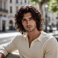 Peluca de Estilo Europeo Americano, Fabricada a Máquina, Cabello Corto Rizado Marrón Oscuro para Hombre y Mujer, Venta Directa en Europa y América