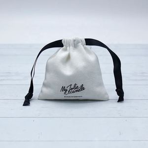 Custom logo Pouch Wholesale Ring Pouch Cotton Linen Drawstring White Pouch with <b>Black</b> <b>String</b> - Product Image 1