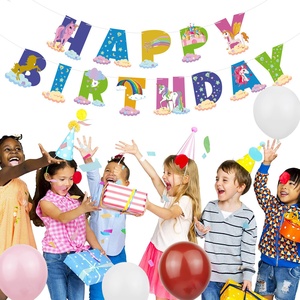 Ensemble de fête d'anniversaire sur le thème de l'unicorn, avec des drapeaux et des décorations, joyeux anniversaire, décorations de gâteau pour enfants - Product Image 3