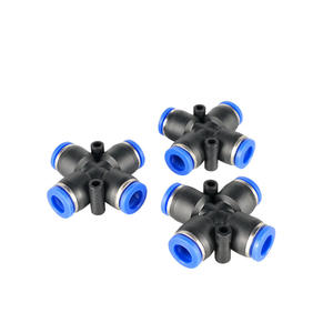 ข้อต่อทองเหลืองแบบลมชนิดเชื่อมต่อเร็ว รูปทรงกากบาท พร้อมส่วนประกอบพลาสติก สำหรับท่อลมขนาด 8 มม. รุ่น PZA4/6/8/10/12 - Product Image 1