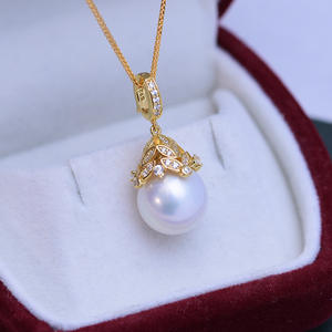 Collar con Colgante de Perla Redonda Blanca de Agua Dulce de 11-12 mm para Mujer, Plata S925 con Broche de Lazo, Luz Intensa, Pequeñas Imperfecciones - Product Image 2