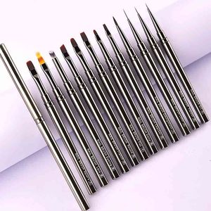 Ensemble de pinceaux à ongles en métal personnalisé avec manche et embout plissé 6mm 9mm 12mm, pour liner, plat, ovale, rond, gel, ombré, pinceau universel pour manucure - Product Image 6