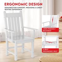 Chaise de salle à manger Adirondack en plastique HDPE, bois composite imperméable, avec accoudoirs, pour patio, véranda, jardin, restaurant, bistrot, blanche