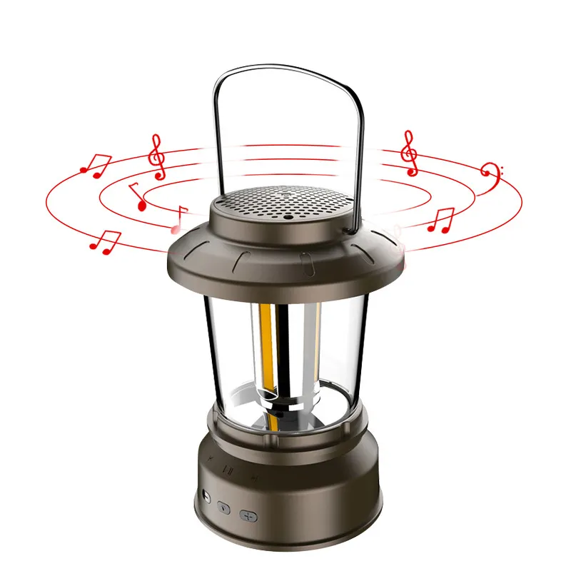 Lanterna portatile impermeabile retrò per esterni ricarica USB Bluetooth Audio tenda da campeggio luce