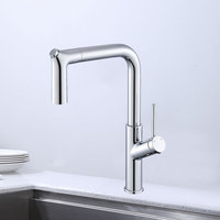 Robinet de cuisine moderne monocommande en laiton brossé avec cartouche céramique, mitigeur chaud/froid avec douchette extractible pour usage domestique