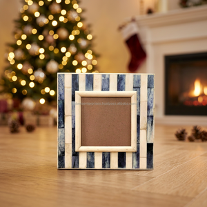 Handmade Resin Photo <b>Frame</b> Blue And White Striped Design Freestanding Horizontal <b>4x4</b> Inch - Product Image 6
