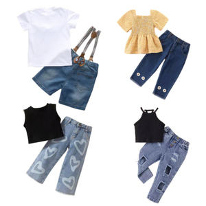Ensembles de vêtements en coton pour enfants à prix d'usine : T-shirt, short en jean, pantalon et débardeur – Ensembles 2 pièces d'été pour enfants - Product Image 3