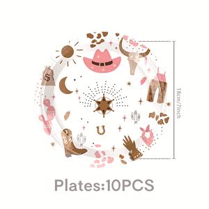 Articles de fête Western rose pour enfants : chapeau de cowboy, assiettes en carton, gobelets, serviettes, bannière pour les petites filles, cadeaux de fête - Product Image 3