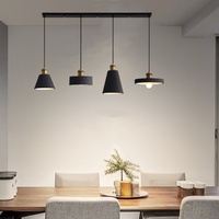 Lustre LED Moderne Simple en Fer Noir, Suspension Luminaire à 3 Couleurs Changeantes, Température de Couleur 3000K-6000K, Garantie 1 An