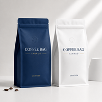 Sacs à café à fond plat avec logo personnalisé, finition mate, sacs à café noirs, emballage pour sacs à café, pochette pour sacs à café avec fermeture éclair et valve